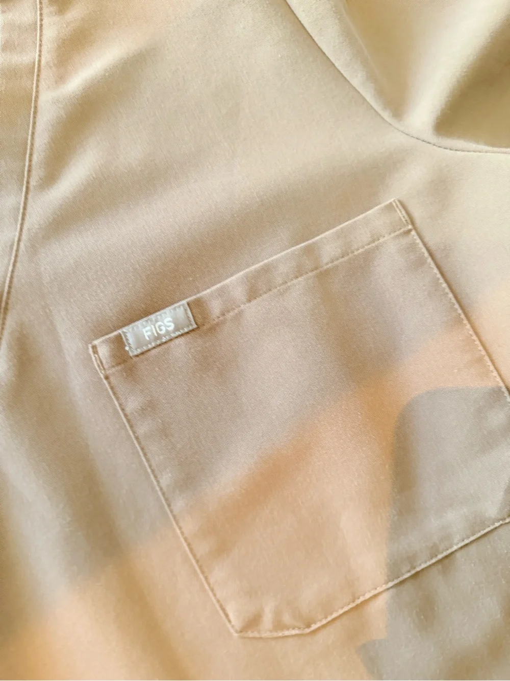 FIGS V-Neck Scrub Set tan with pink drawstring